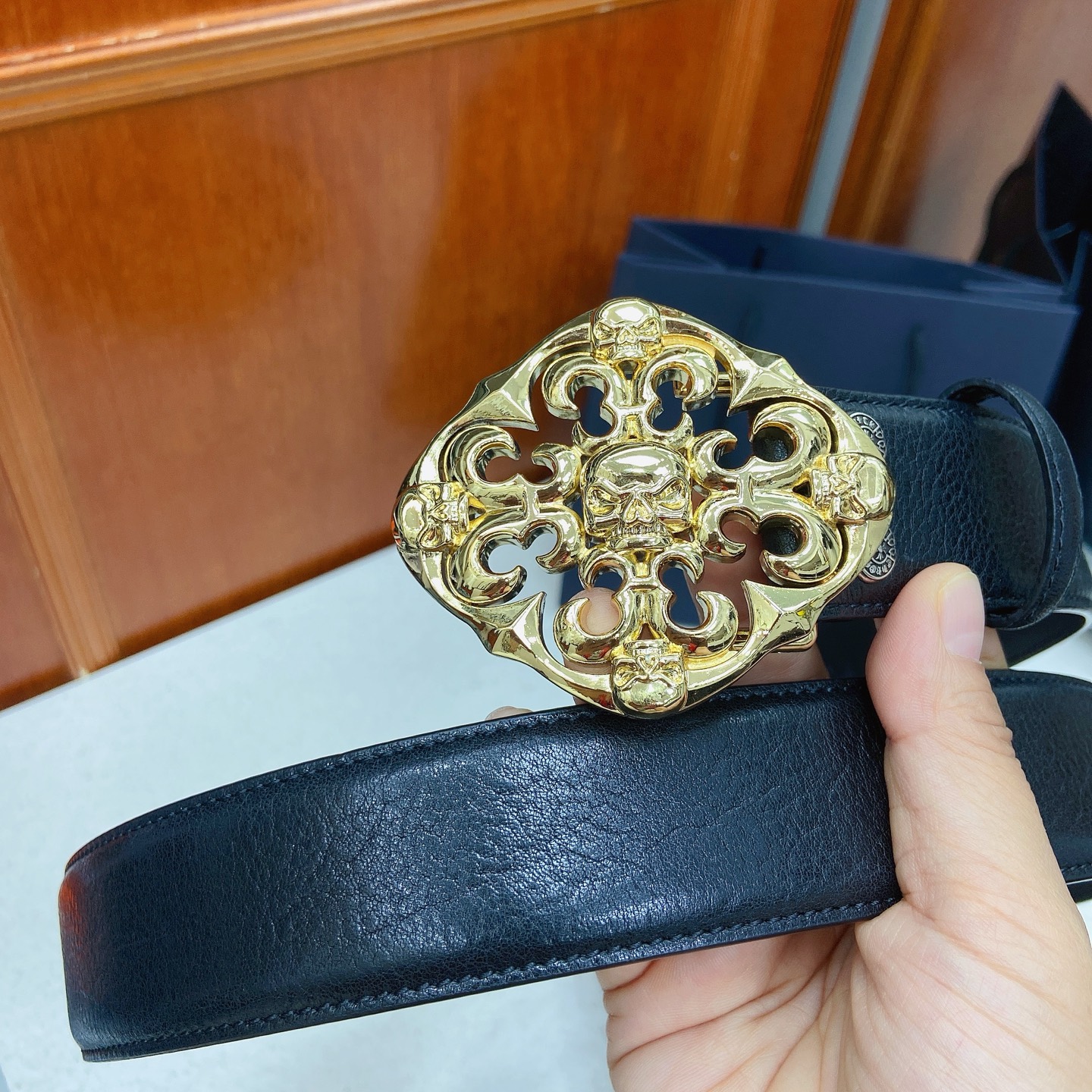 𝐂𝐡𝐫𝐨𝐦𝐞𝐇𝐞𝐚𝐫𝐭𝐬 克罗心腰带。骷髅头黄铜镀925银五金搭配原版油蜡头层牛皮，宽度3.8厘米， 整