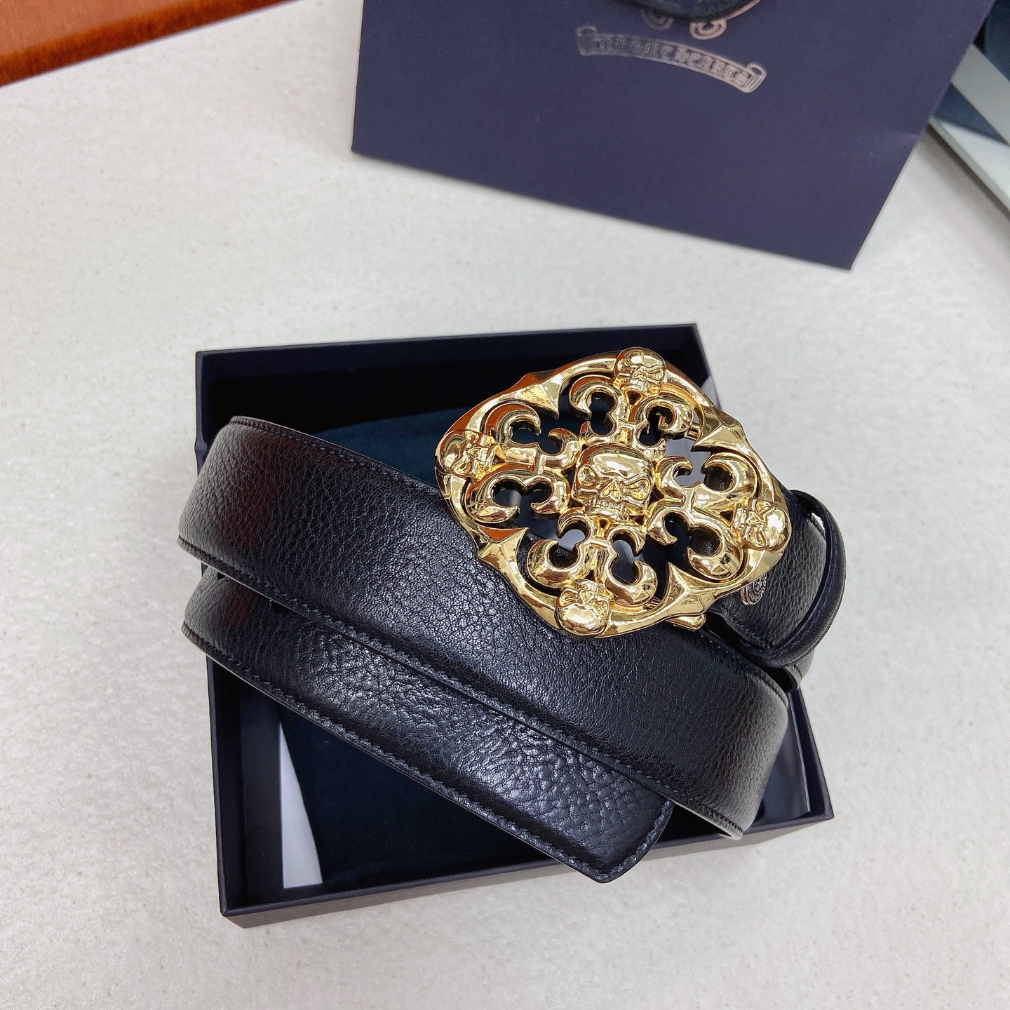 𝐂𝐡𝐫𝐨𝐦𝐞𝐇𝐞𝐚𝐫𝐭𝐬 克罗心腰带。骷髅头黄铜镀925银五金搭配原版油蜡头层牛皮，宽度3.8厘米， 整