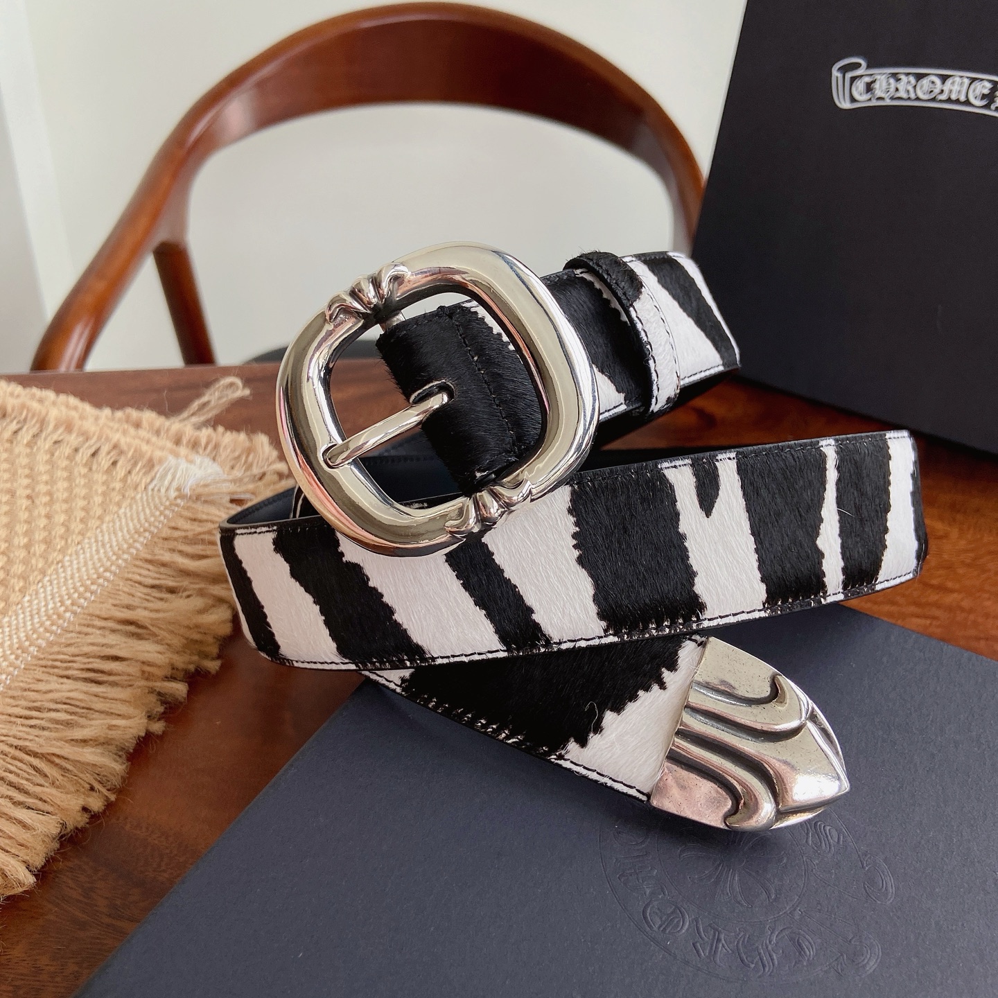 𝐂𝐡𝐫𝐨𝐦𝐞𝐇𝐞𝐚𝐫𝐭𝐬 克罗心腰带。童军花针扣，经典枪手纯铜镀925银五金搭配原版马毛斑马纹头层牛皮，宽度3.8厘米，