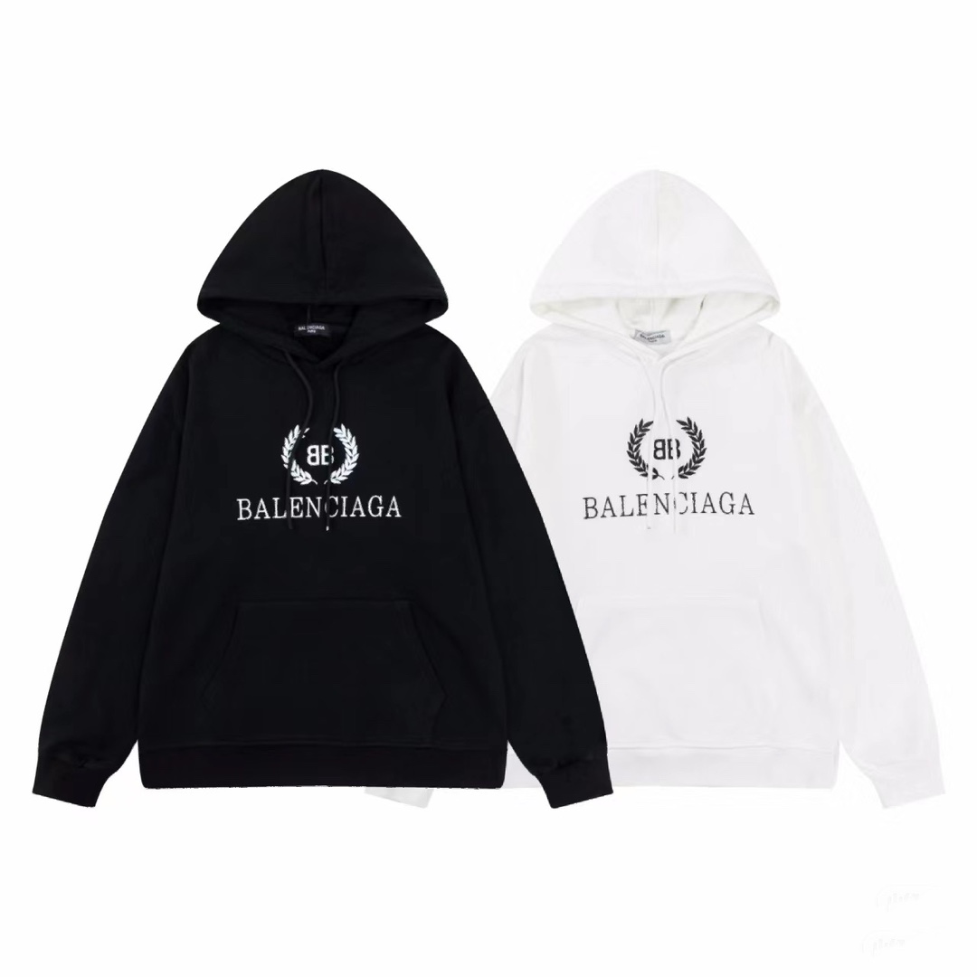 Balenciaga Ropa Sudaderas con capucha Negro Blanco Universal para hombres y mujeres Algodón de doble hilo Blusa con capucha