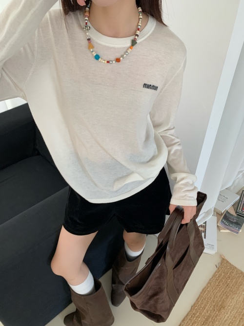 Miu Miu Wool Blend Crew Neck Sweater, Long Sleeve Pullover Knit Top 1 Miu Miu Wool Blend Crew Neck Sweater, Long Sleeve Pullover Knit Top