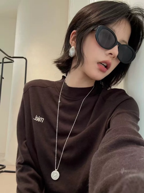 Elegant Women's Embroidered Mock Neck Pullover Knitted Sweater Brown 1 Elegant Women's Embroidered Mock Neck Pullover Knitted Sweater Brown