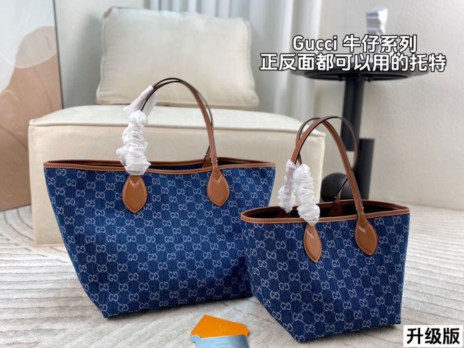 Gucci Denim Tote Bag with Double G Pattern, Chic and Functional