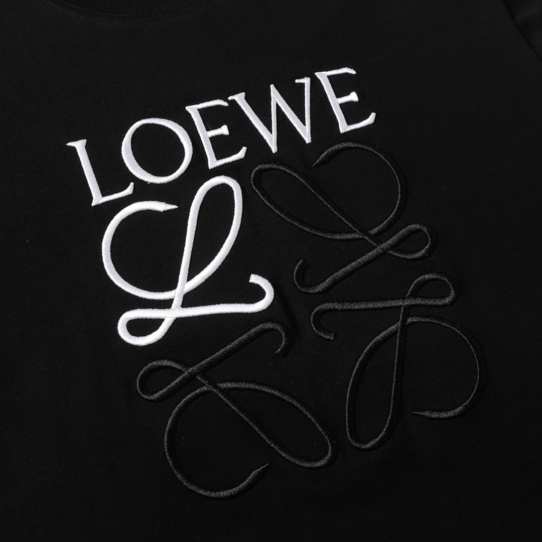 LOEWE/罗意威 25ss 黑白大LOGO刺绣短袖 黑色 白色