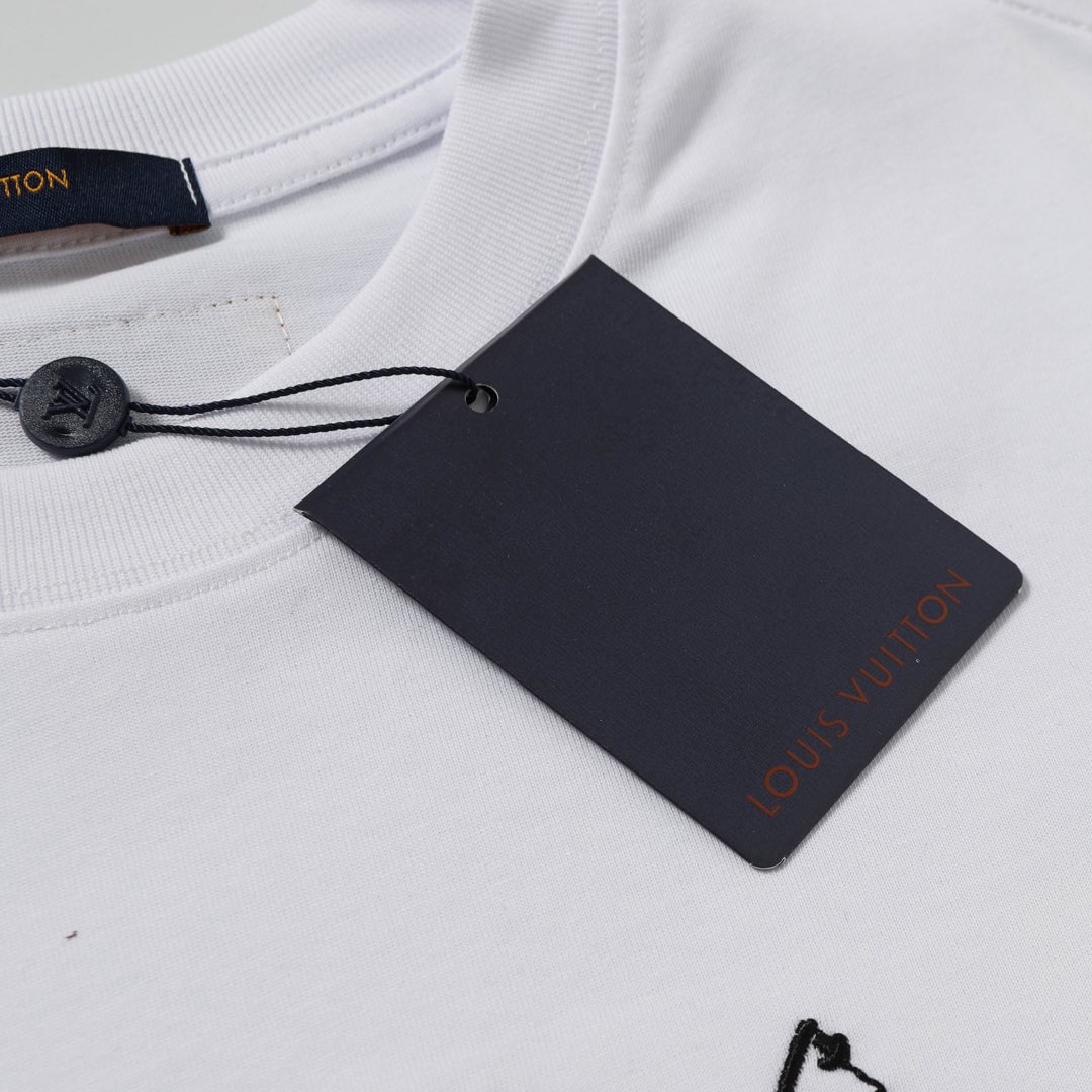 Louis Vuitton/路易威登 25ss 镂空字母刺绣短袖T恤 黑色 白色