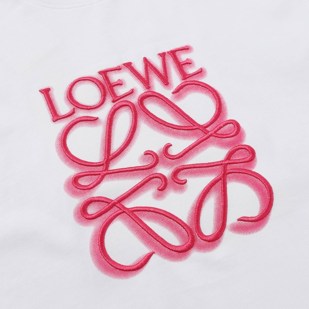 LOEWE/罗意威 25ss 荧光粉LOGO刺绣短袖黑色 白色