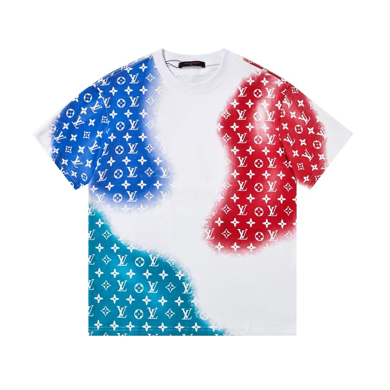 P75 2638 # Nuevo tejido de doble hilo de 270 g Camiseta de manga corta estampada de algodón puro de 26 hilos Color: bla…