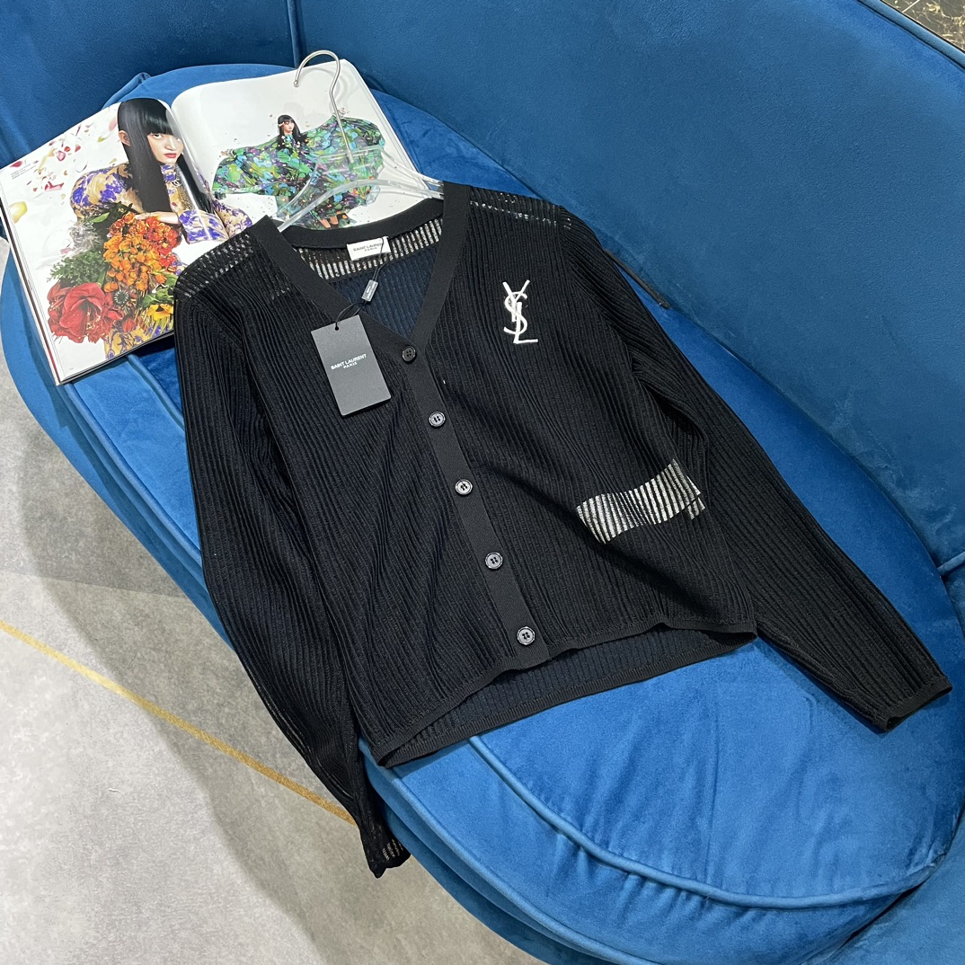 NO:316390,Ysl24SS Spring and summer new style solid color letter embroidery logo breathable hollow sunscreen knitted cardigan 3 color code SML, saint laurent, alexander wang19860909Ysl24SS 春夏新款 纯色字母刺绣Logo 透气镂空防晒针织开衫3色码数SML,,saint laurent,alexander wang,Women's clothing
