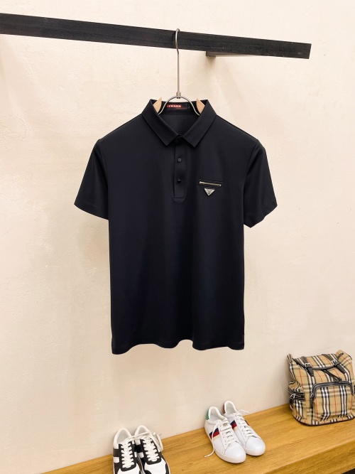 Prada Men's Black Short Sleeve Polo Shirt Breathable Quick-Dry Fabric