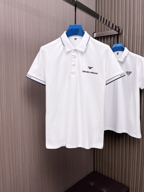 Emporio Armani Men's White Short Sleeve Polo Shirt, Breathable Fabric 1 Emporio Armani Men's White Short Sleeve Polo Shirt, Breathable Fabric