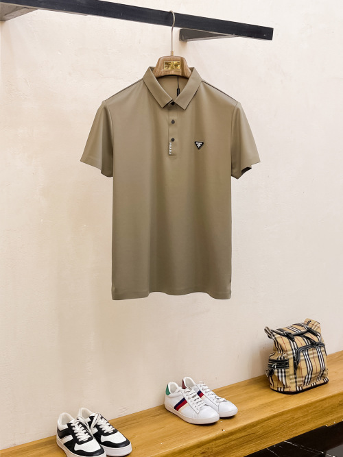 Prada Men's Short Sleeve Polo Shirt, Breathable Fabric, Business Casual Style 1 Prada Men's Short Sleeve Polo Shirt, Breathable Fabric, Business Casual Style
