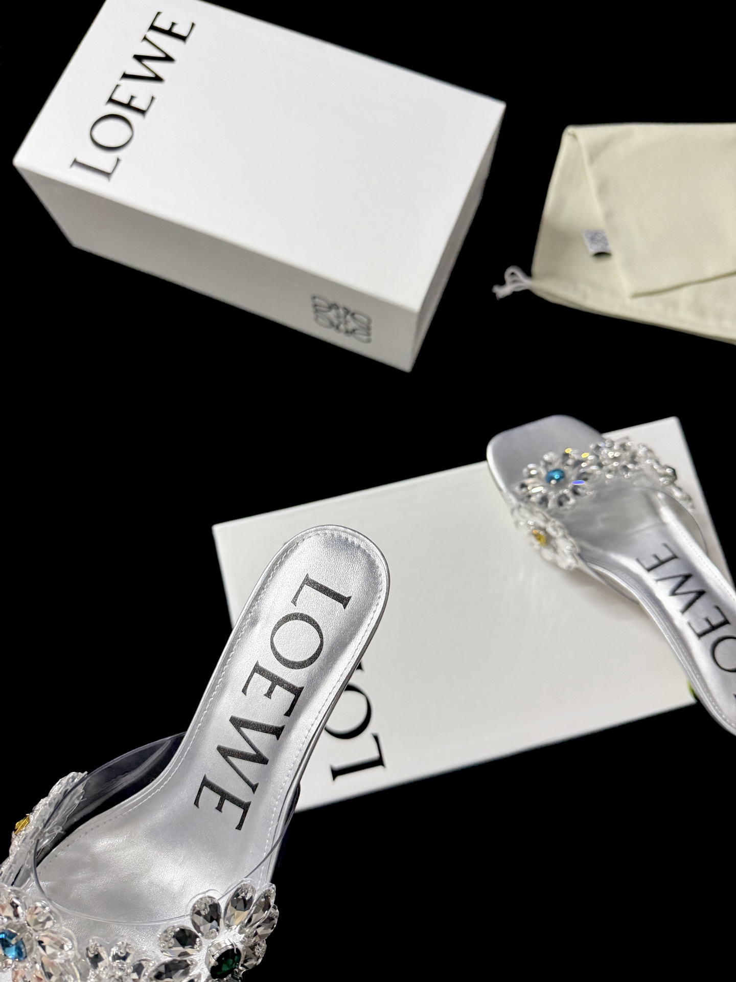 Loewe Silver Multi-Color Gem Floral Crystal Slides