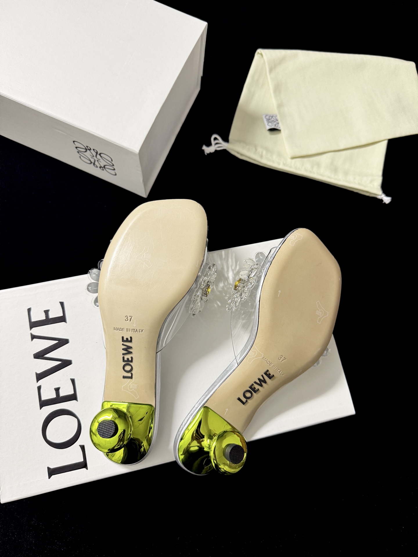Loewe Silver Multi-Color Gem Floral Crystal Slides