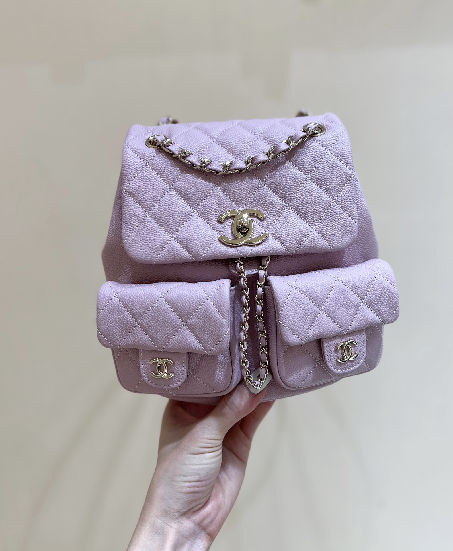 Chanel Duma sacs Sac À Dos Couleur champagne rose Cuir de vache