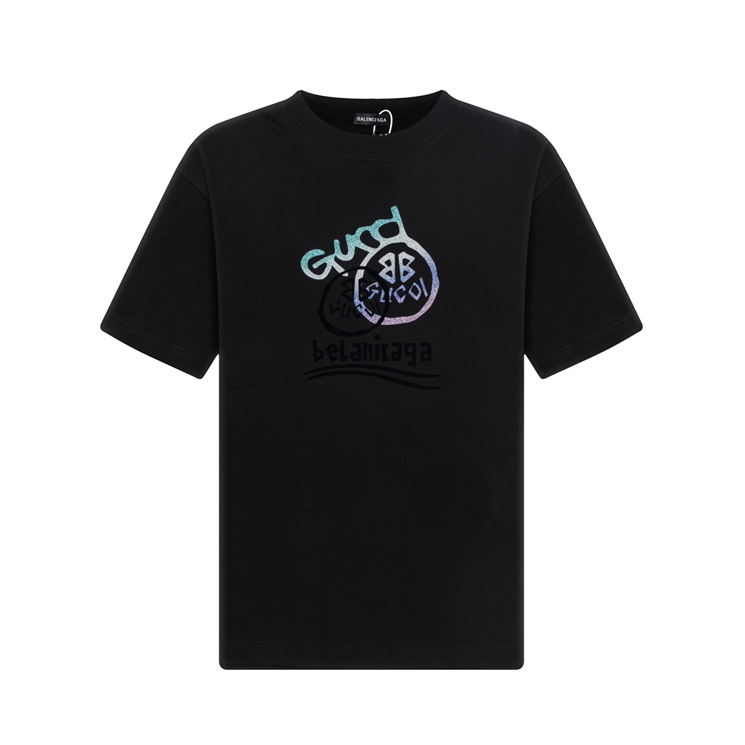 P75 Balenciaga 25SS edición alta, nuevo método 3D de doble proceso, logo en camiseta de cuello redondo formado por degr…