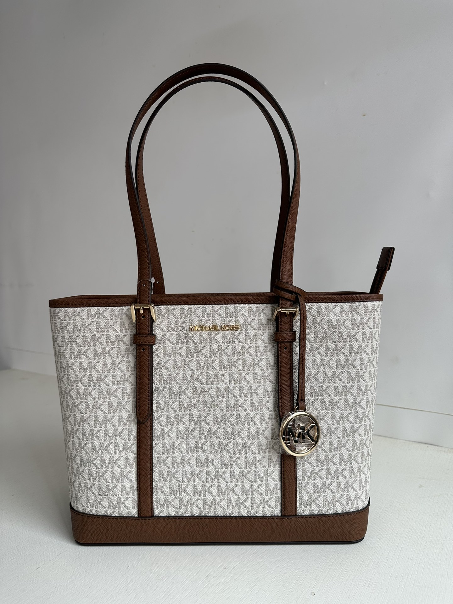 Michael Kors Michael kors mk新款 JET SET TRAVEL系列印花配皮女士单肩手提托特购物袋 尺寸：底长30×24×13