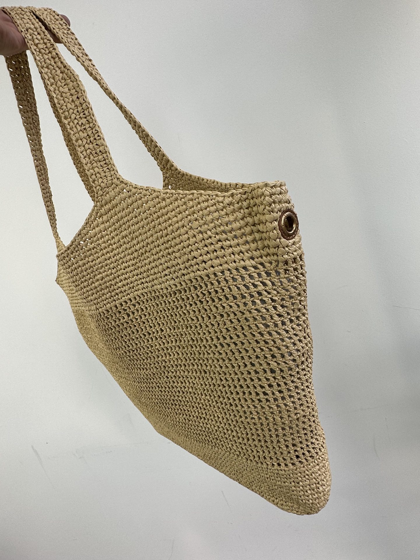 Purely original YSL/Yves Saint Laurent women's ICARE raffia crocheted large hand shopping bag, beach bag handbag, the body of the bag is made of
