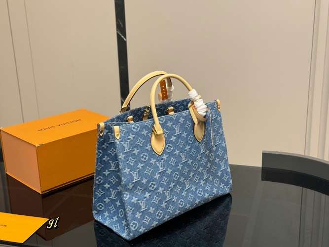 Louis Vuitton Onthego Denim Tote Bag, 34*26cm, Elegant Design 1 Louis Vuitton Onthego Denim Tote Bag, 34*26cm, Elegant Design