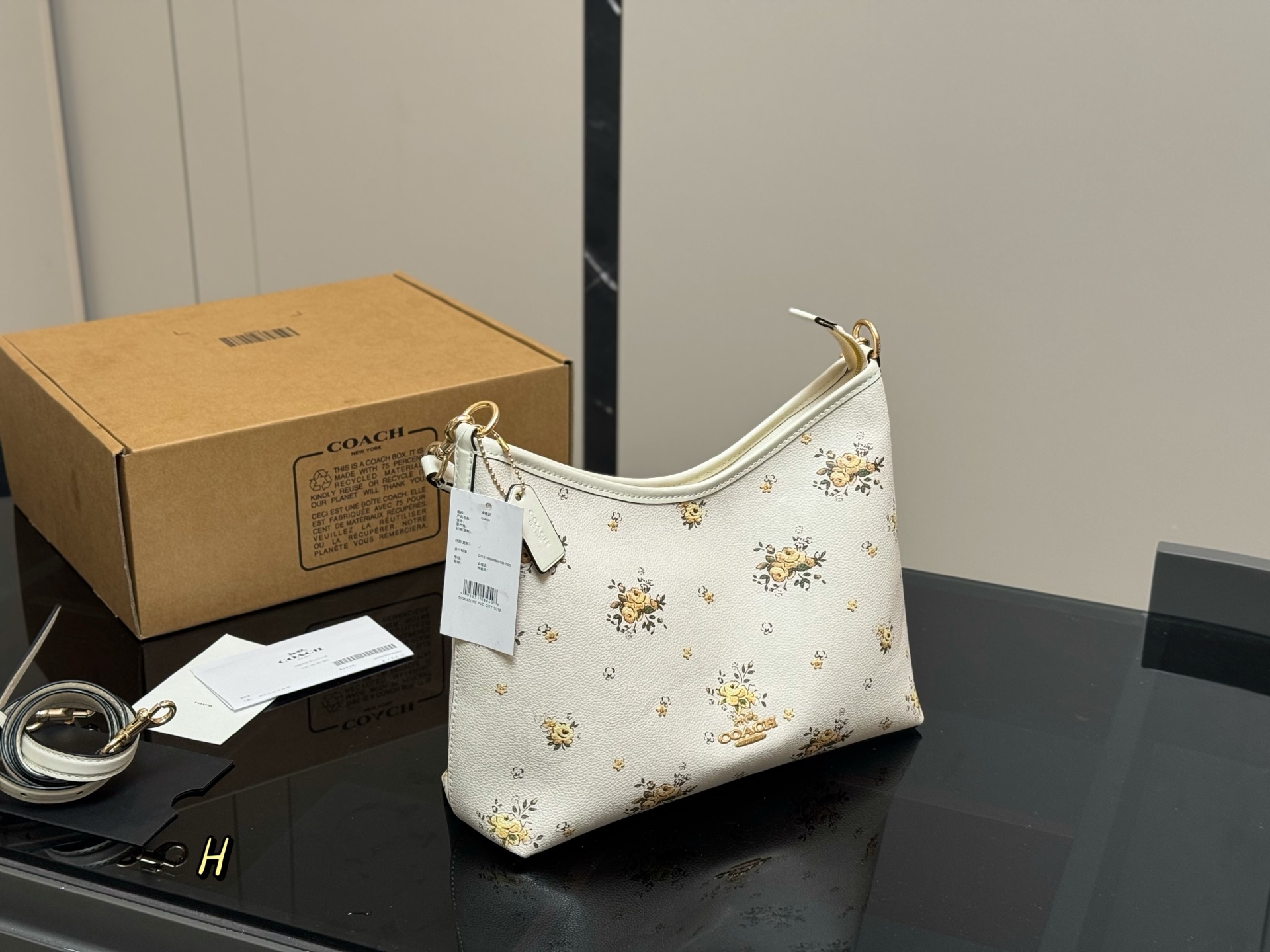 Coach Laurel White Floral Print Hobo Bag with Two Shoulder Straps