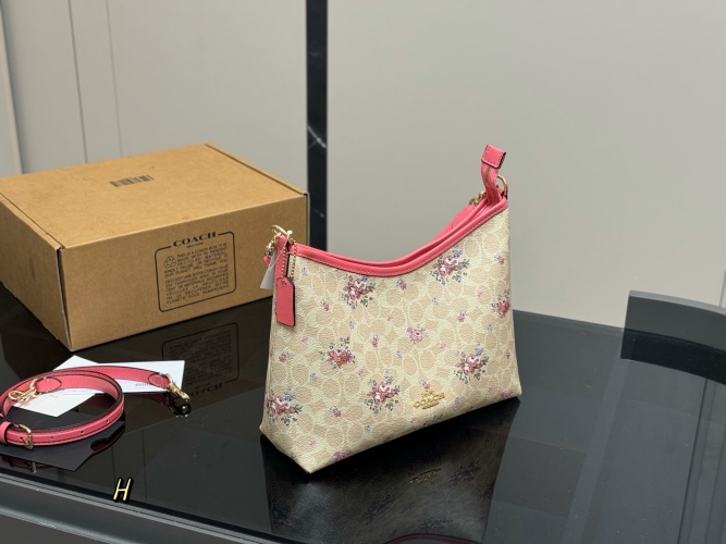 Coach Laurel Hobo Bag in Signature Canvas with Floral Print and Pink Trim 1 Coach Laurel Hobo Bag in Signature Canvas with Floral Print and Pink Trim