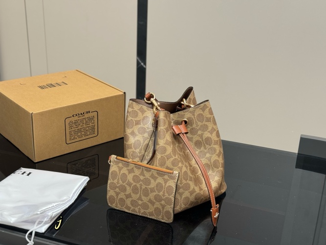 Coach Rowan Bucket Bag In Signature Canvas With Pouch, 24 x 23 cm 1 Coach Rowan Bucket Bag In Signature Canvas With Pouch, 24 x 23 cm