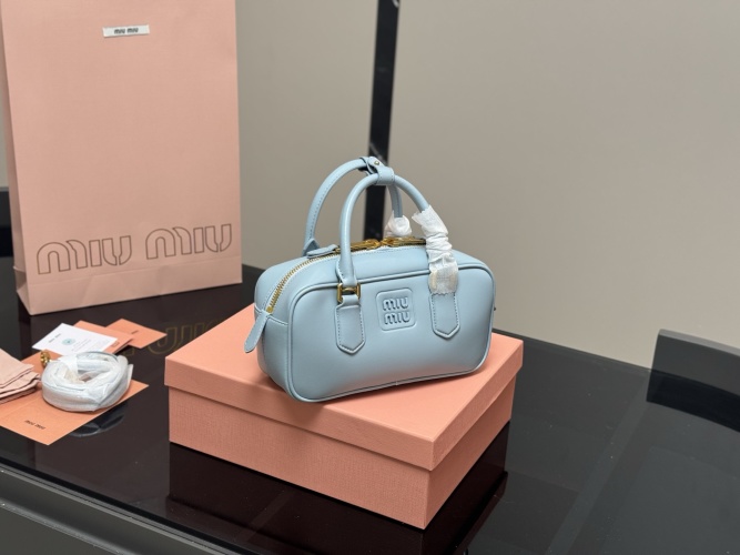 Miu Miu Bowling Bag, New Size, Top-Handle and Crossbody, 23*12cm, Blue 1 Miu Miu Bowling Bag, New Size, Top-Handle and Crossbody, 23*12cm, Blue