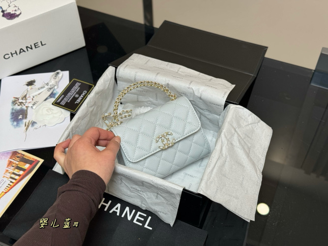 Chanel 23P Kelly Bag, 15*11cm, Leather, with Complete Packaging, Blue 1 Chanel 23P Kelly Bag, 15*11cm, Leather, with Complete Packaging, Blue