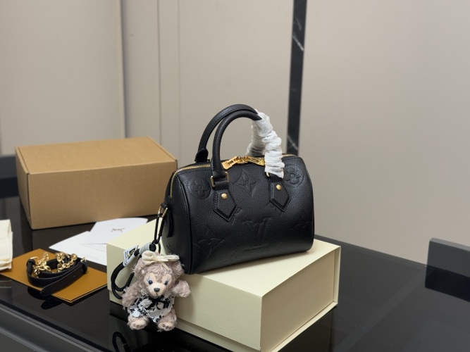 Louis Vuitton Speedy 20 Black Leather Handbag LV Pillow Bag with Box 1 Louis Vuitton Speedy 20 Black Leather Handbag LV Pillow Bag with Box