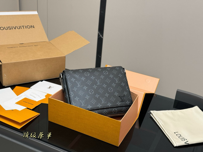 Louis Vuitton Men's Black Monogram Coated Canvas Messenger Bag 1 Louis Vuitton Men's Black Monogram Coated Canvas Messenger Bag