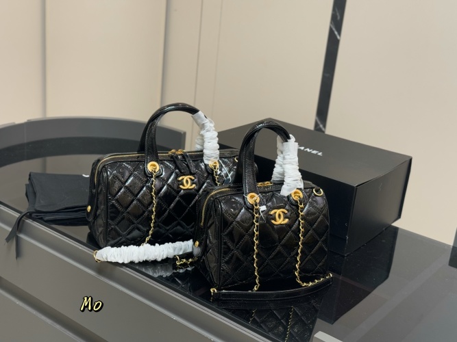 Chanel 25c Oil Wax Leather Small Bowling Bag, Black, 31 x 22cm 1 Chanel 25c Oil Wax Leather Small Bowling Bag, Black, 31 x 22cm