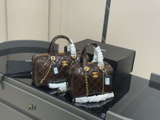 Chanel 25c Bowling Bag Oil Wax Leather Small Brown 1 Chanel 25c Bowling Bag Oil Wax Leather Small Brown