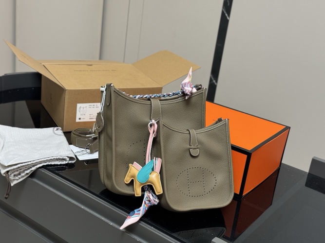 Hermes Evelyne Inspired Leather Crossbody Bag with Horse Charm Set 1 Hermes Evelyne Inspired Leather Crossbody Bag with Horse Charm Set