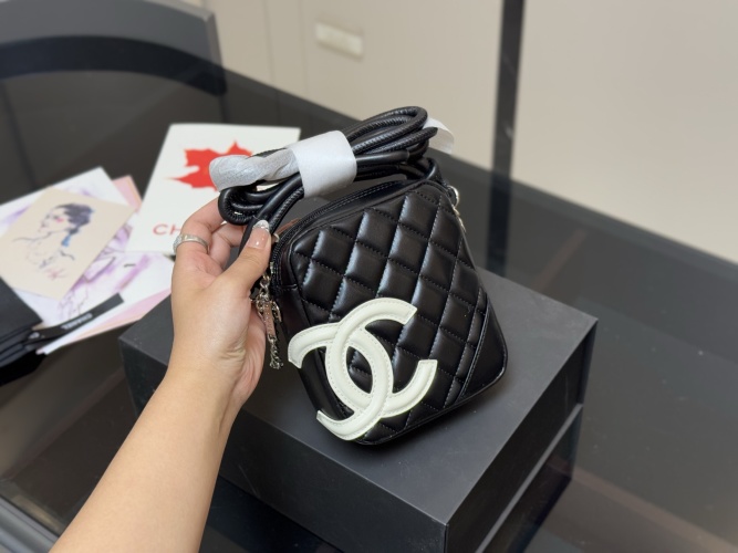 Chanel Vintage Black Leather Quilted Shoulder Camera Bag with CC Logo 1 Chanel Vintage Black Leather Quilted Shoulder Camera Bag with CC Logo