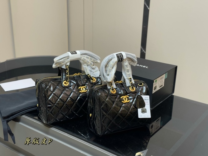 Chanel 25C Black Bowling Bag, Quilted Leather With Gold Hardware 1 Chanel 25C Black Bowling Bag, Quilted Leather With Gold Hardware