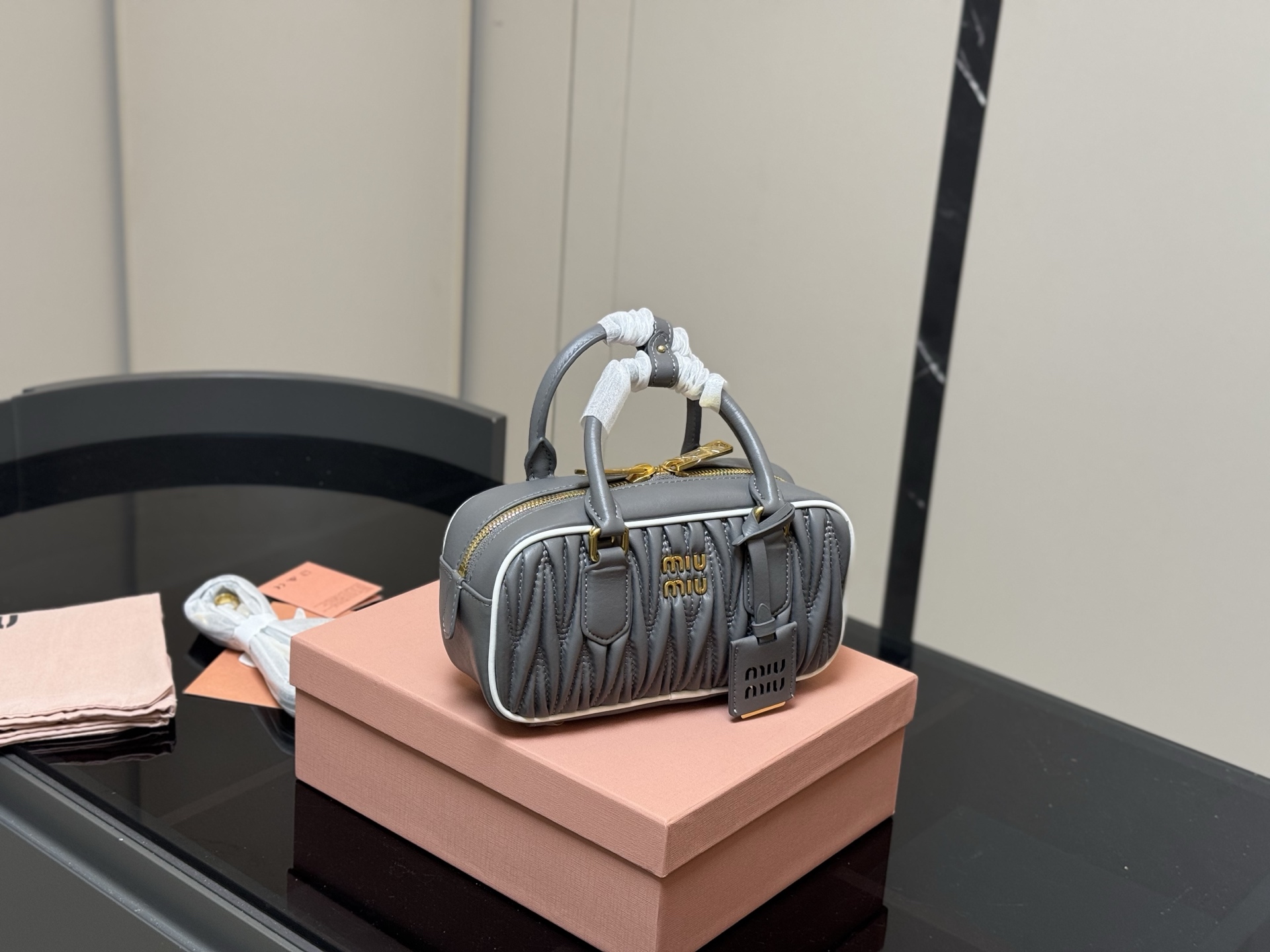 Miu Miu Gray Bowling Bag, 23*12cm, Crossbody & Top Handle, Princess Style