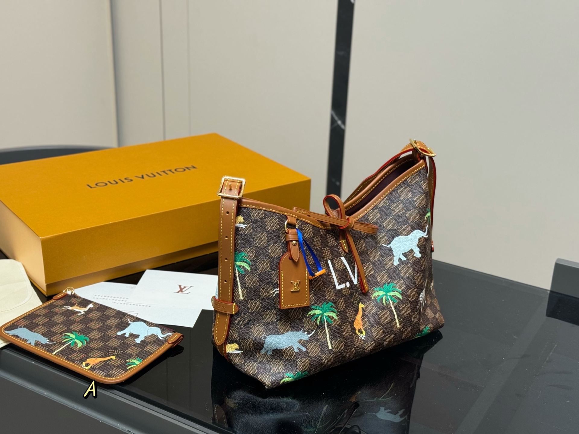 Louis Vuitton CarryAll Handbag with Cute Animal Print, Medium Size