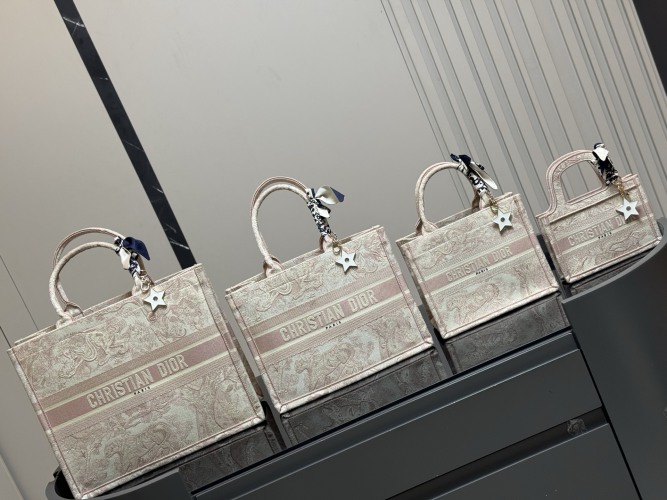 Dior Book Tote Bag, Jacquard Canvas, Stars Charm, Shopping Bag, Four Sizes