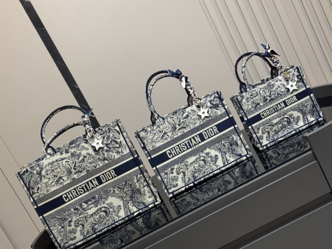 Dior Book Tote Bag with Jacquard Canvas and Optional Star Charm