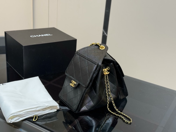 Chanel 25 Small Black Hobo Bag, Caviar Leather, Gold Hardware