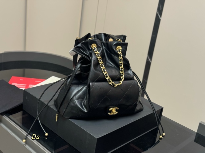 Chanel Drawstring Bucket Bag, Leather with Gold-Tone Hardware, 33 x 32 cm 1 Chanel Drawstring Bucket Bag, Leather with Gold-Tone Hardware, 33 x 32 cm