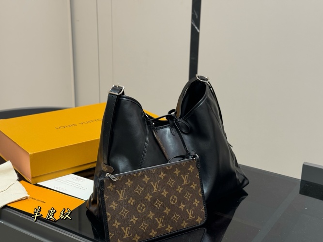 Louis Vuitton CarryAll Black Leather Shoulder Bag with Pouch 1 Louis Vuitton CarryAll Black Leather Shoulder Bag with Pouch