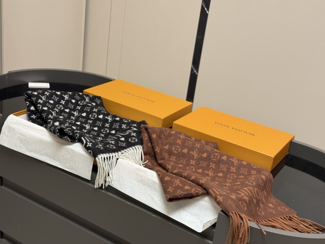 Louis Vuitton Monogrammed Cashmere Scarf 180 x 45 cm - Soft and Warm 1 Louis Vuitton Monogrammed Cashmere Scarf 180 x 45 cm - Soft and Warm