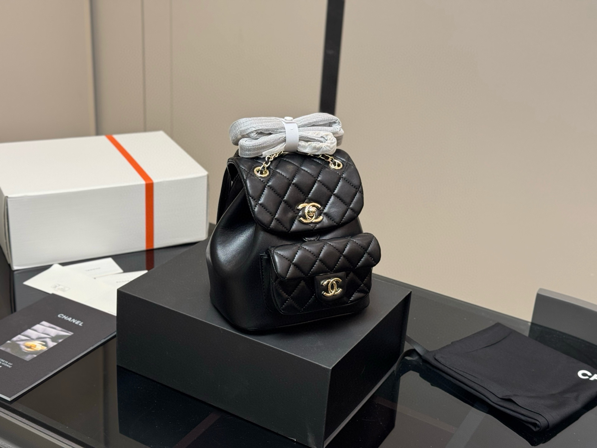 Chanel Duma Backpack Quilted Lambskin Leather Black, 18*20cm