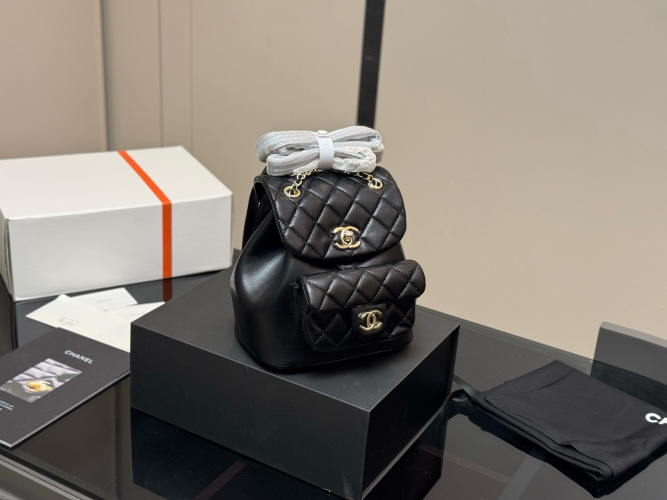 Chanel Duma Backpack Lambskin Quilted Black, 18 x 20cm - Shoulder, Hand Carry 1 Chanel Duma Backpack Lambskin Quilted Black, 18 x 20cm - Shoulder, Hand Carry