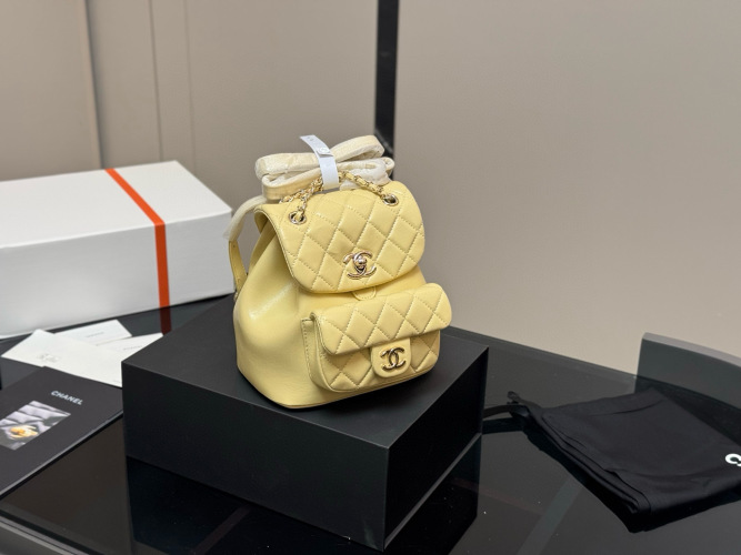 Chanel Duma Backpack Lambskin Yellow, 18*20cm,Single Shoulder, Dual-Shoulder, Handbag 1 Chanel Duma Backpack Lambskin Yellow, 18*20cm,Single Shoulder, Dual-Shoulder, Handbag