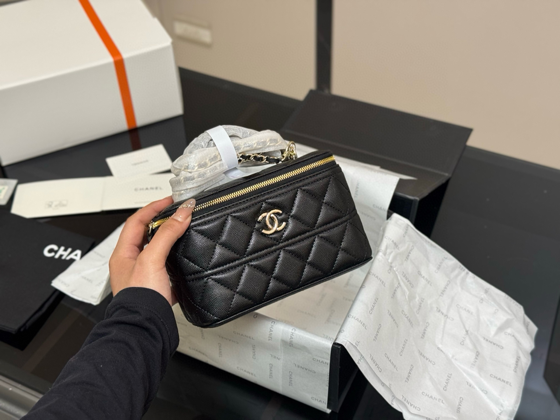 Chanel Black Quilted Vanity Bag with Chain, 17*11cm Designer Box Bag