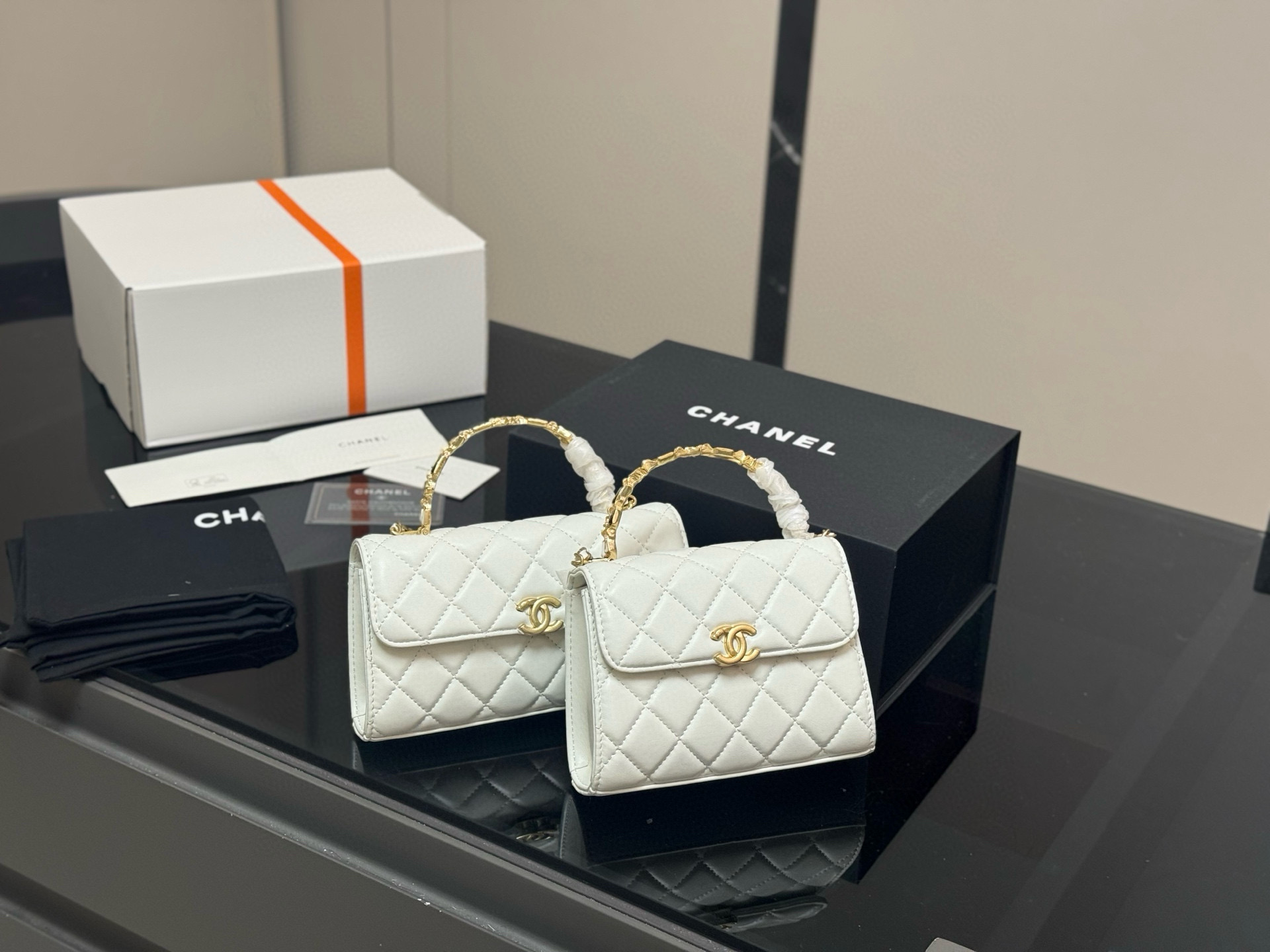 Chanel 23P Kelly Style White Leather Handbag with Gold Hardware, 18cm/15cm