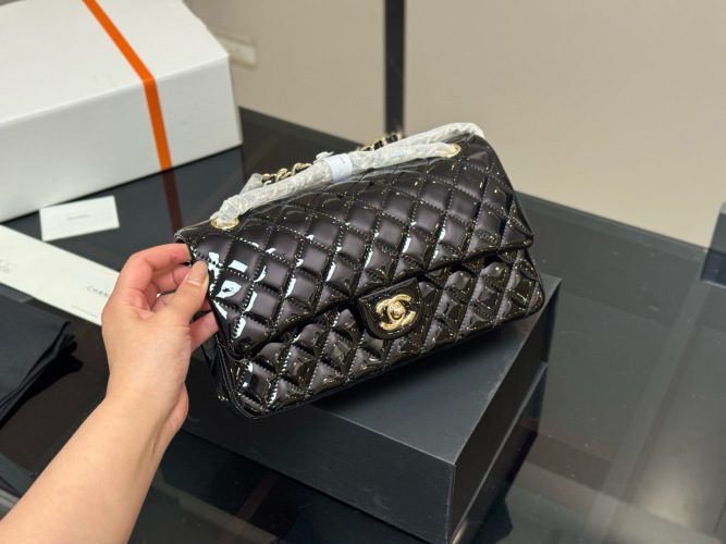 Chanel Classic Flap Bag 25cm Quilted Patent Leather Black 1 Chanel Classic Flap Bag 25cm Quilted Patent Leather Black