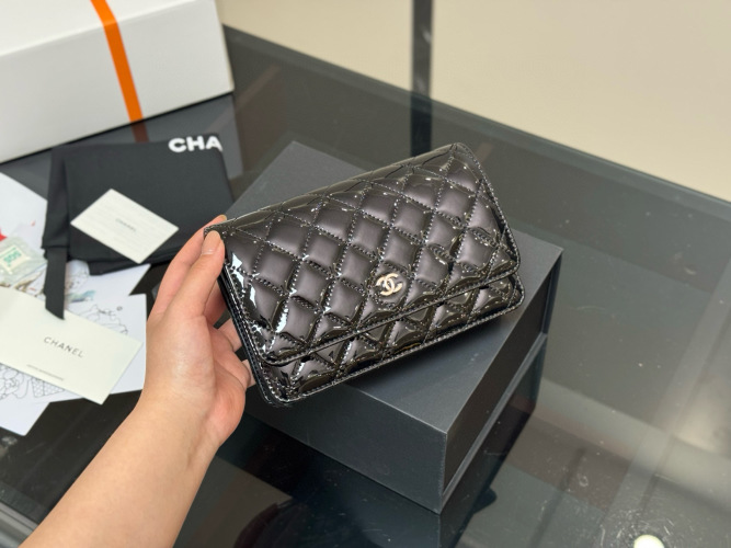 Chanel Wallet on Chain WOC Black Patent Leather Quilted Clutch Bag 1 Chanel Wallet on Chain WOC Black Patent Leather Quilted Clutch Bag