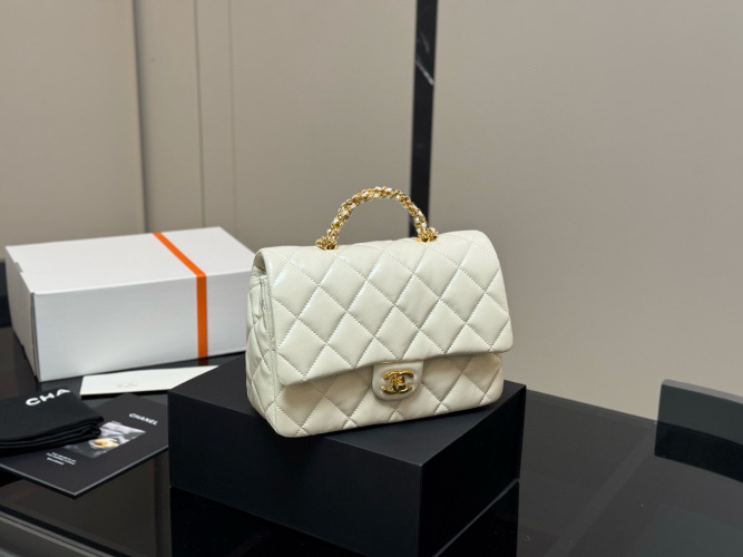 Chanel 24B White Quilted Flap Bag with Braided Chain Handle 1 Chanel 24B White Quilted Flap Bag with Braided Chain Handle